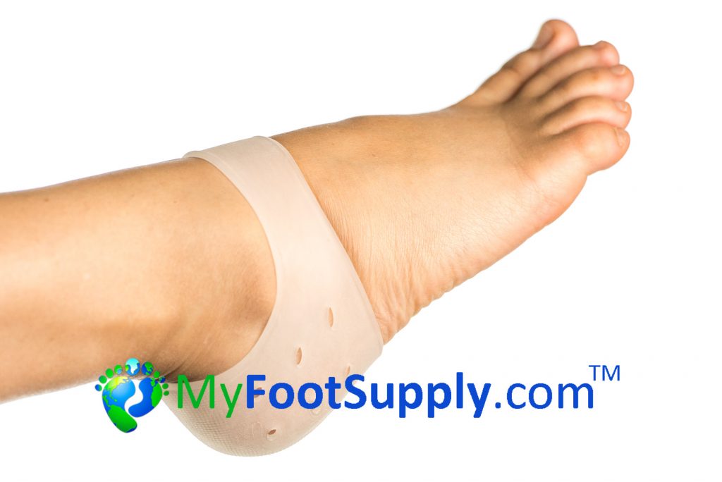 Gel heel sleeve, cracked heels, heel cracks, heel fissures, heel calluses, callused heels, callus heels, dry heels, painful heels, heel pain, heel protector, 